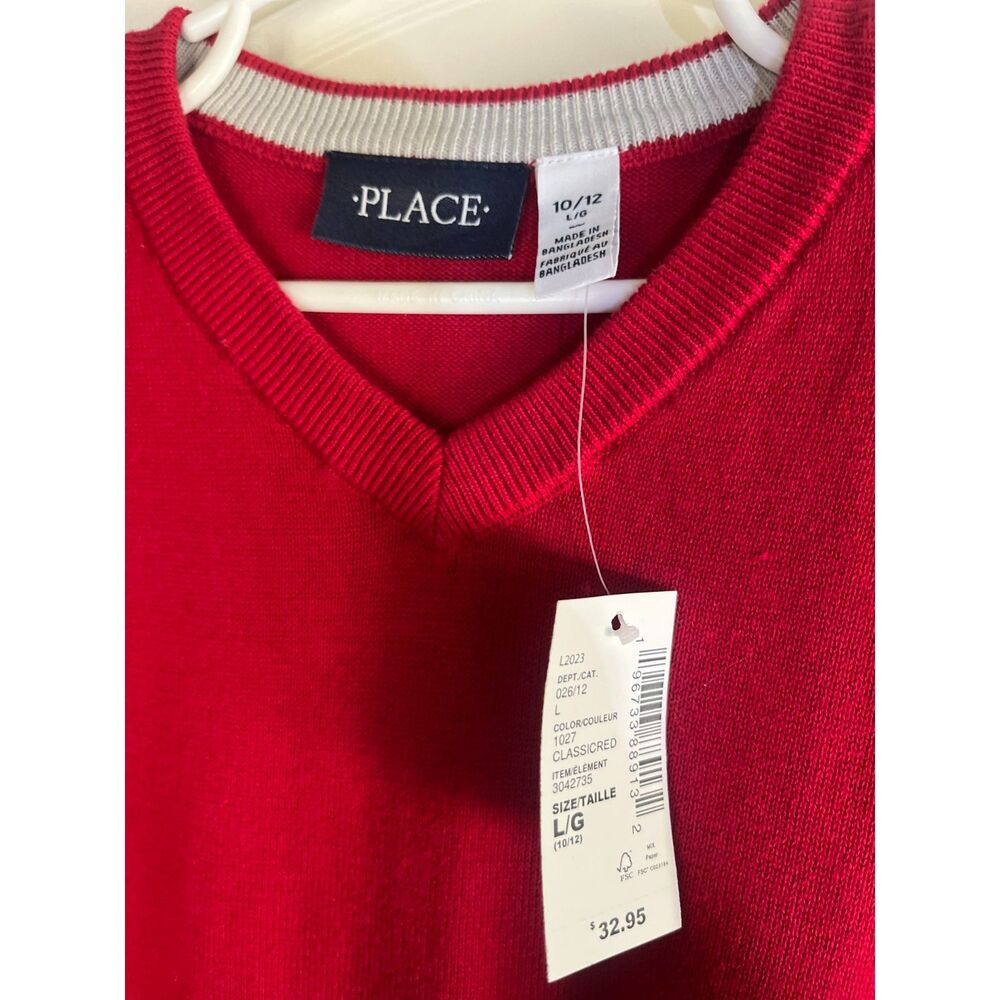 NWT Children's Place Boys Red V-Neck Sweater Size L 10/12 New With Tags